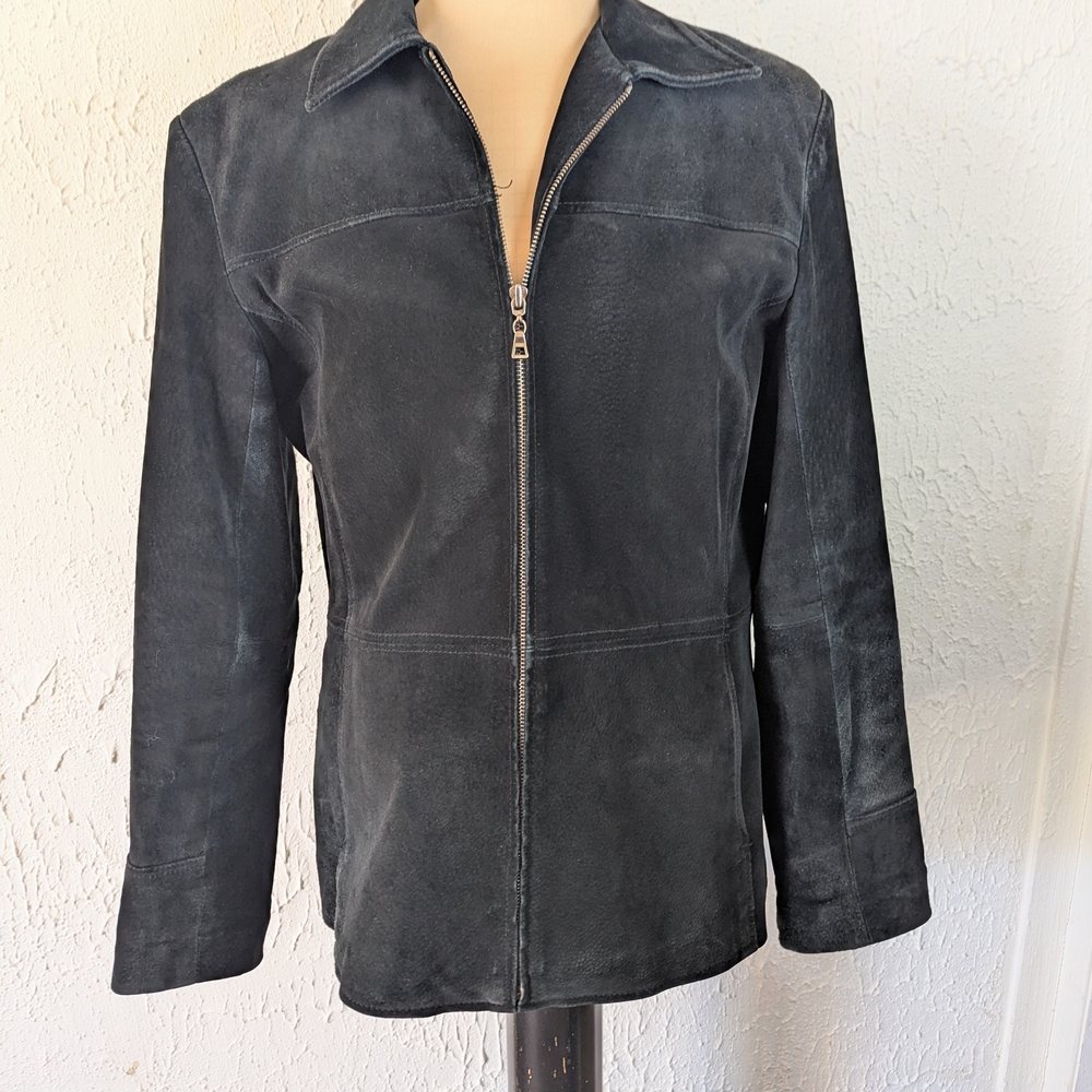 Bernardo Charcoal Suede Zip-Front Shirt Jacket